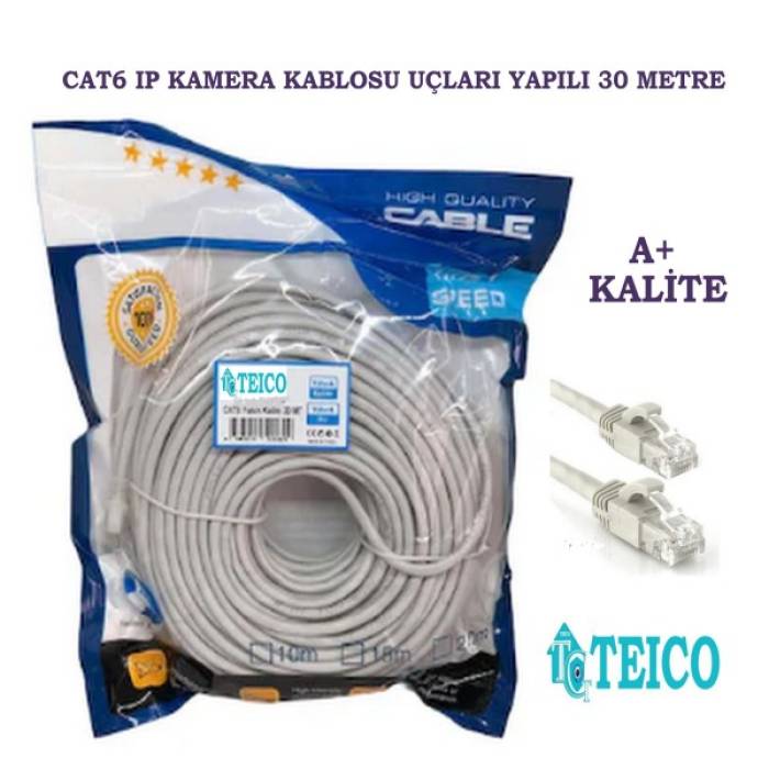 Cat6 30 Mt. 23 AWG Hazır Uçları Yapılı Ip Kamera Kablosu Teico-5330