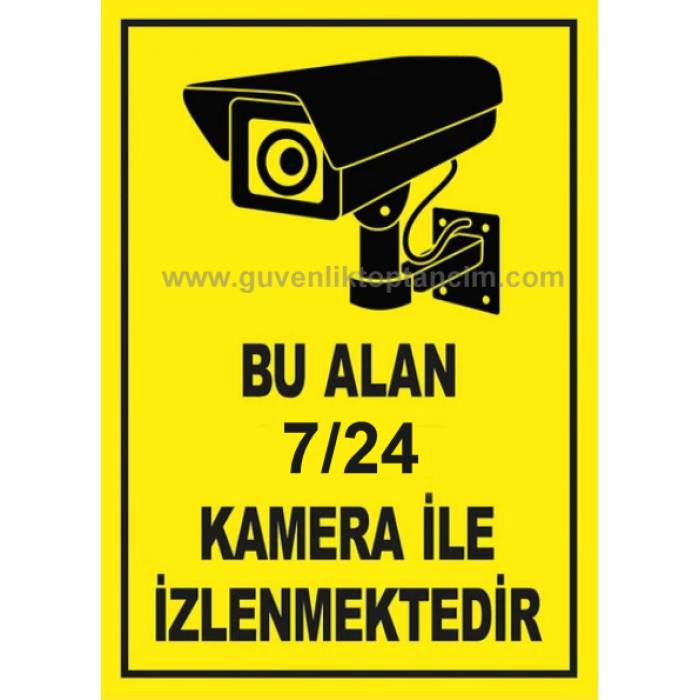 Bu Alan 7/24 Kamera ile İzlenmektedir Uyarı Levhası Yapışkanlı Sticker PVC 20*14 cm Teico-5214