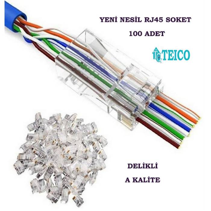 Yeni Nesil RJ45 Konnektör Soket CAT6 Jack 100 Adet Teico-5200